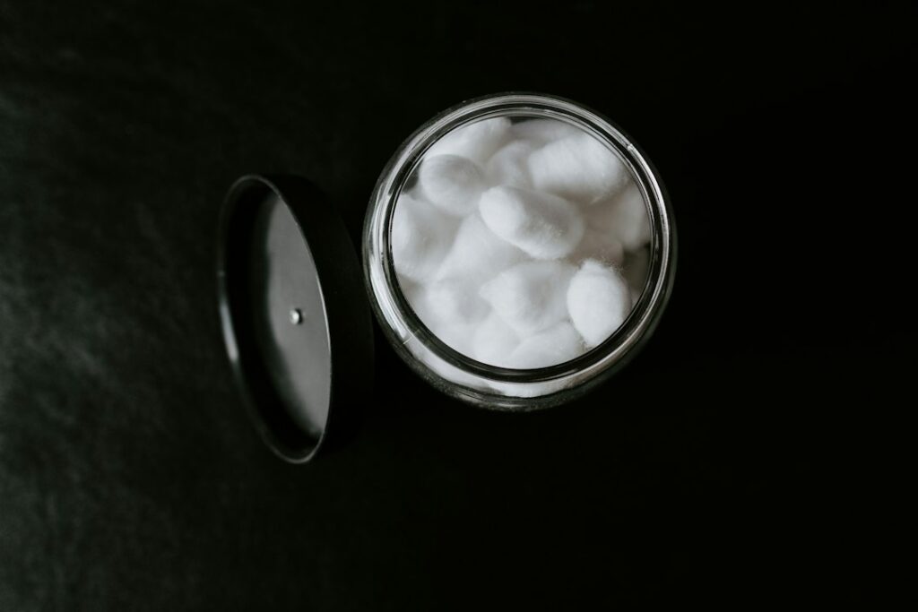 Cotton pads ready for use in a simple skincare routine