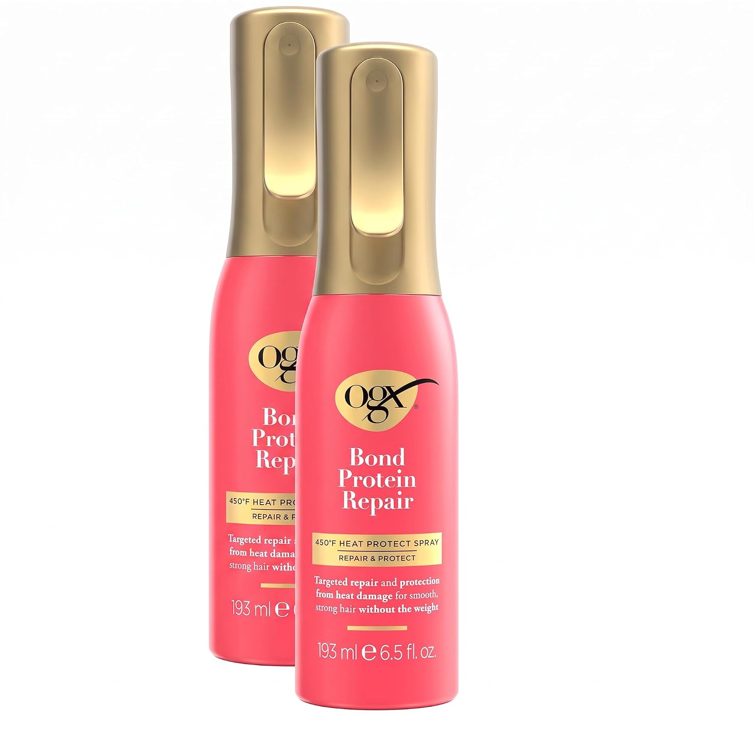 OGX Repair & Protect Bond Protein Repair Heat Protect Spray, 6.5 fl oz each, pack of 2, product packaging