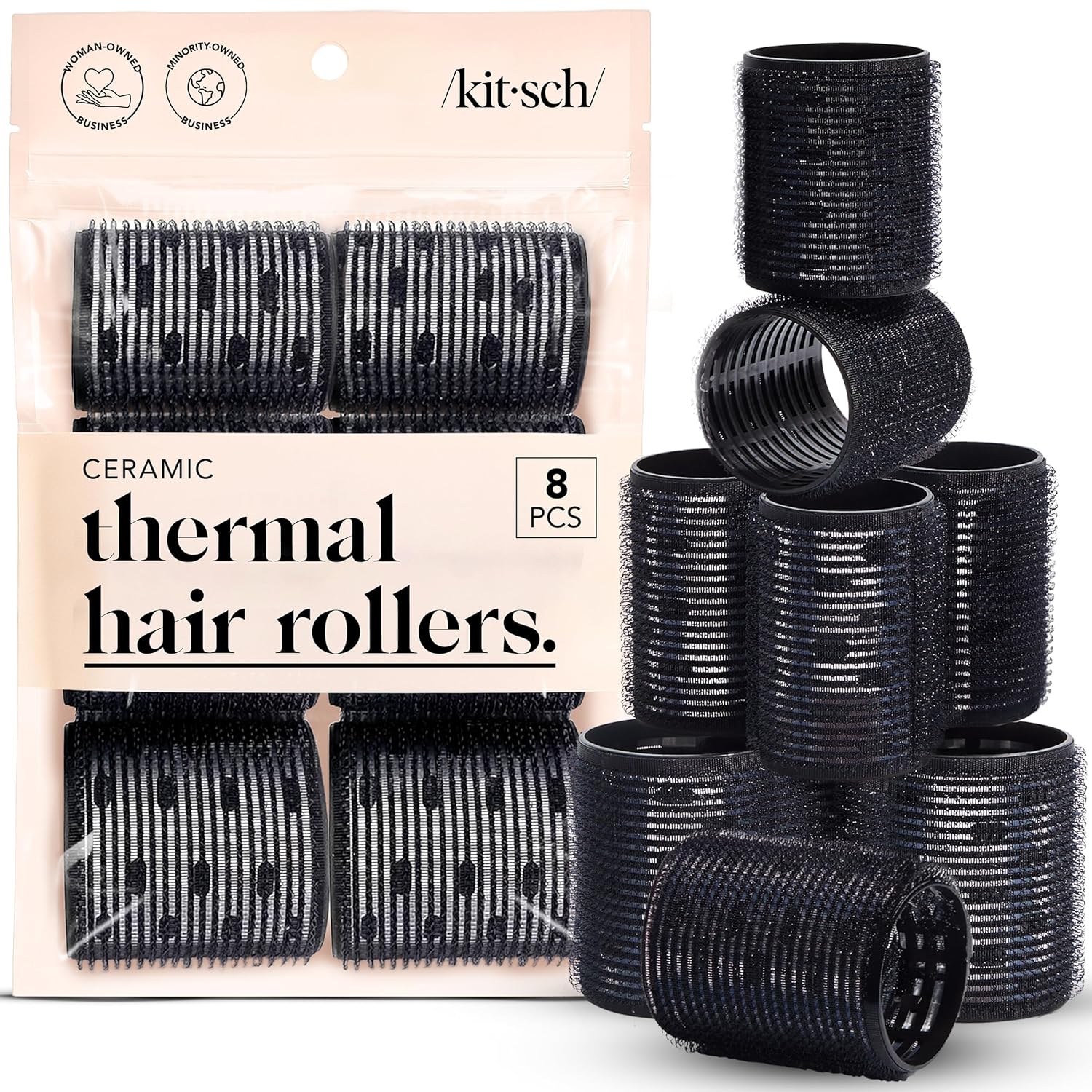 Kitsch ceramic self-grip hair rollers eight-piece set