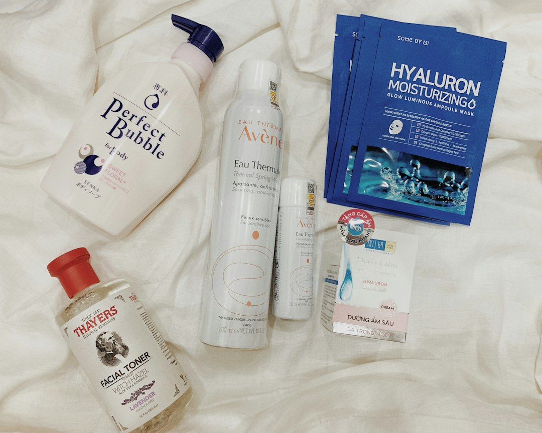 Skincare products arranged for a simple Korean skincare routine