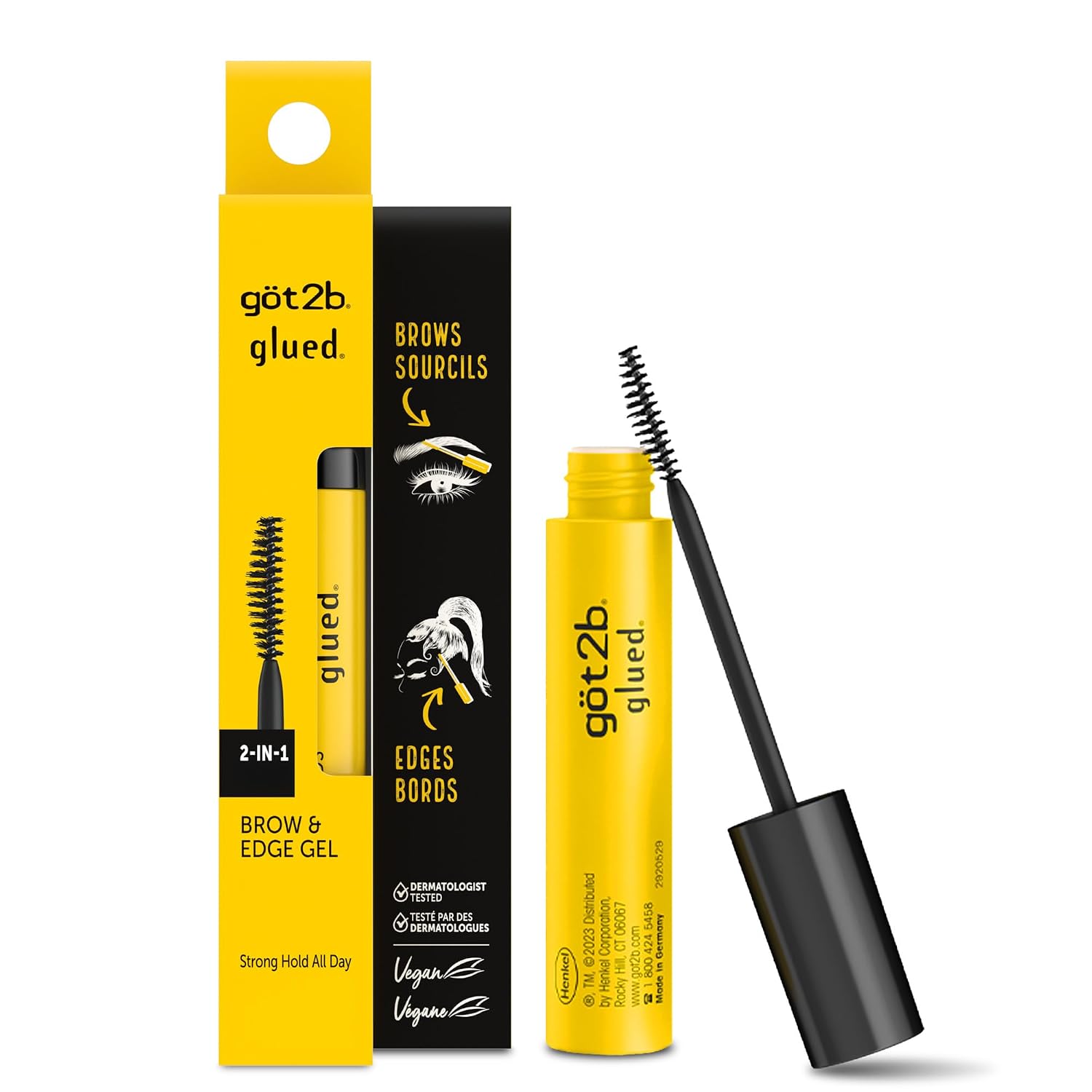 got2b Glued Brow Gel & Edge Control, Strong Hold, Clear, 0.54 Fl Oz — clear brow product packaging
